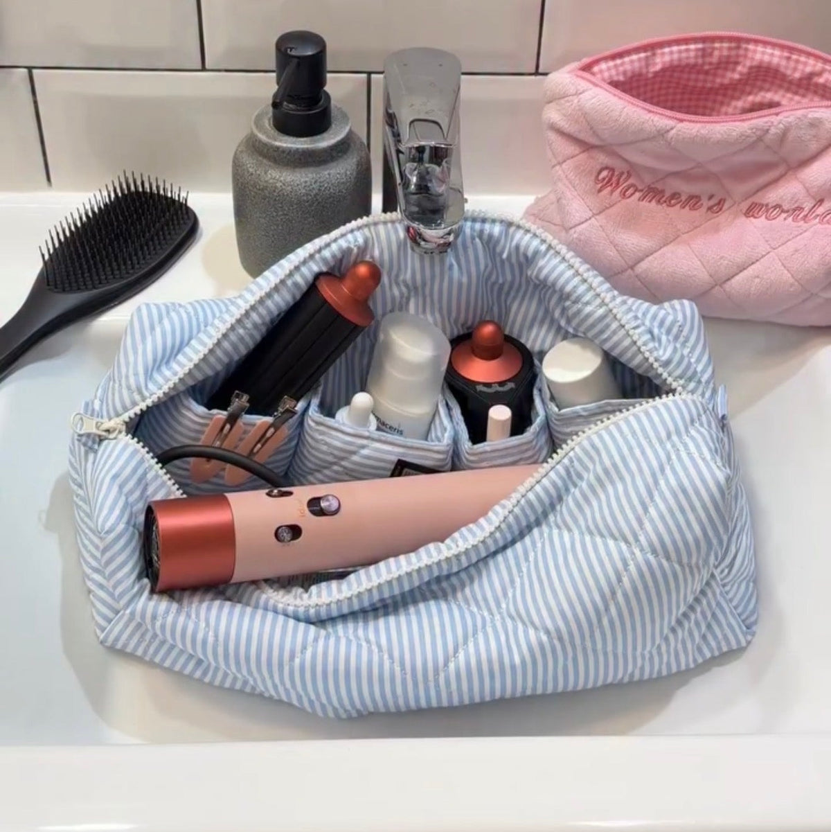 Trousse pour Dyson Airwrap — Bleu Ciel Rayé